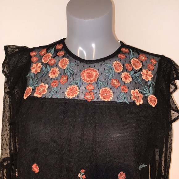 Zara Black Floral Embroidered Blouse - Picture 2 of 11